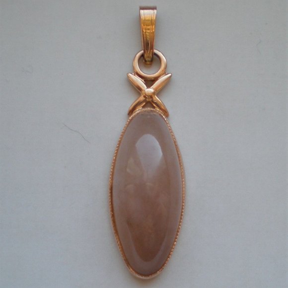 Vintage Russian Soviet USSR Solid 14K 583 Rose Pink Gold Pink Chalcedony Pendant - Picture 1 of 6